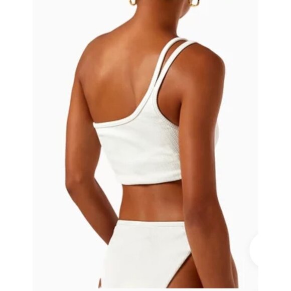 SIMKHAI womens Umi Textured One-Shoulder Strappy Bikini Top, S, White NWT - Picture 10 of 11